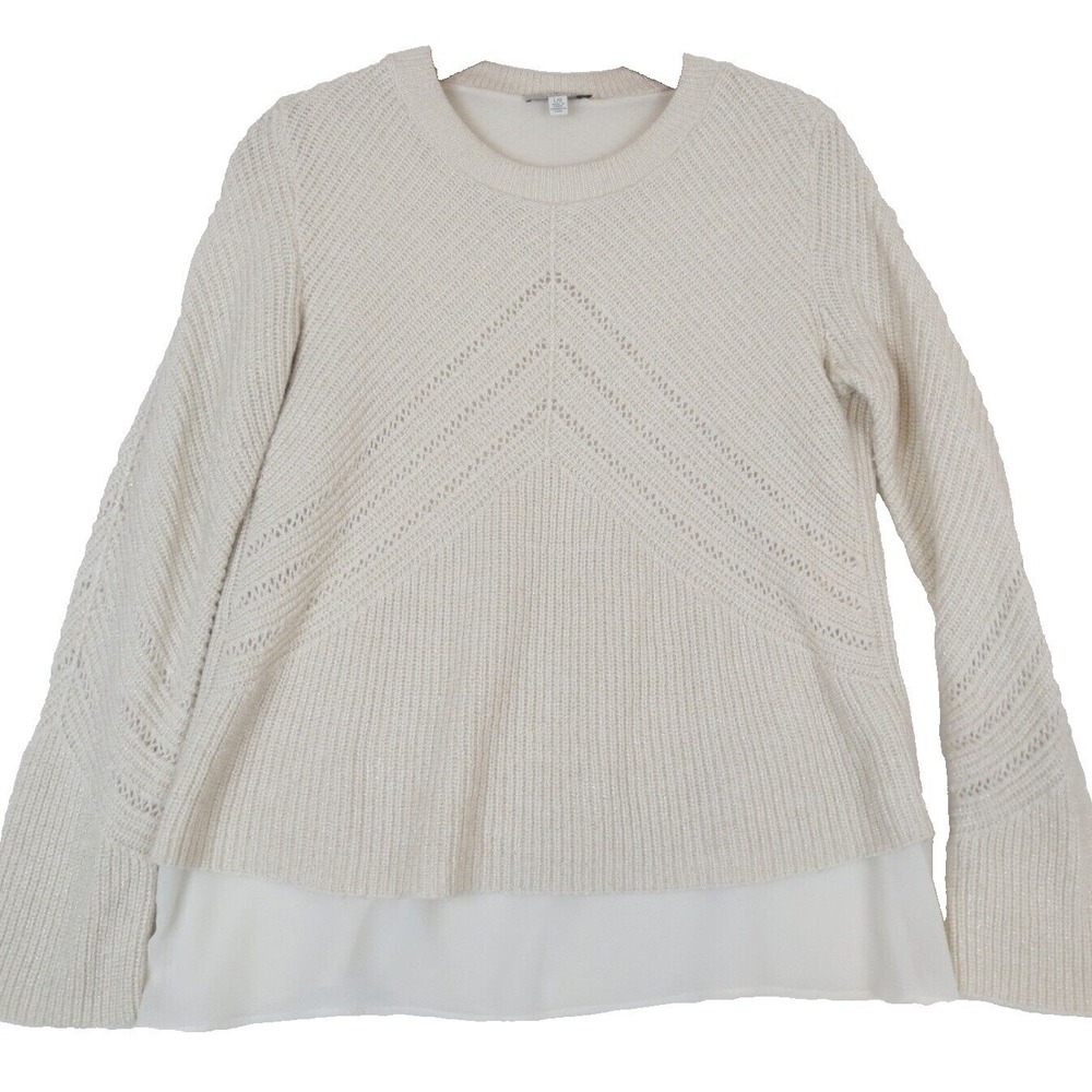 Lucky Brand Layered Sweater Womens Large L Ivory Sparkle Knit Pullover Preppy